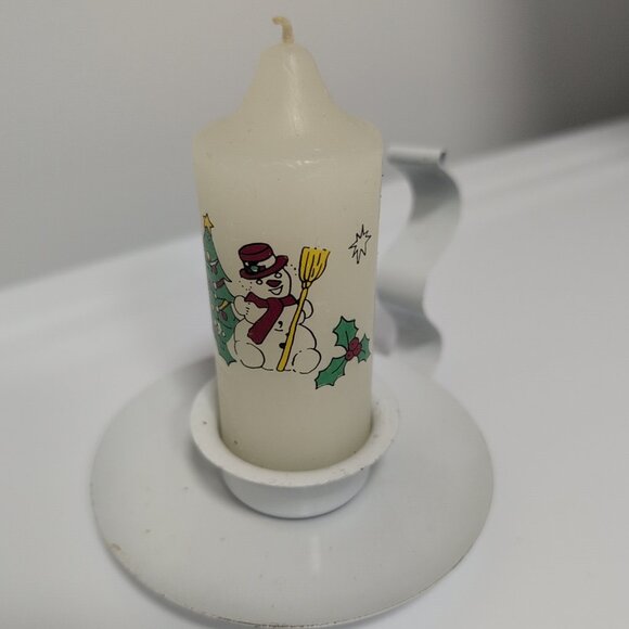 Other - Vintage Christmas Candle And White Metal Candle Holder